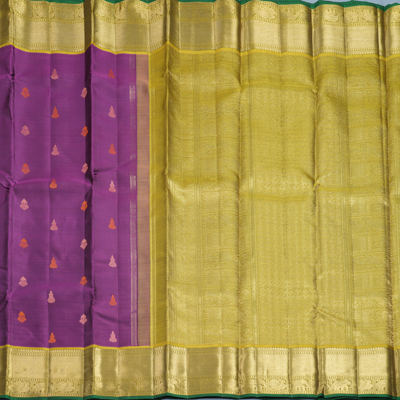 Hayagrivas Handloom Purple Kanjivaram Silk Saree with Olive Green Border SSBFL412J1-1-BF412-SBS