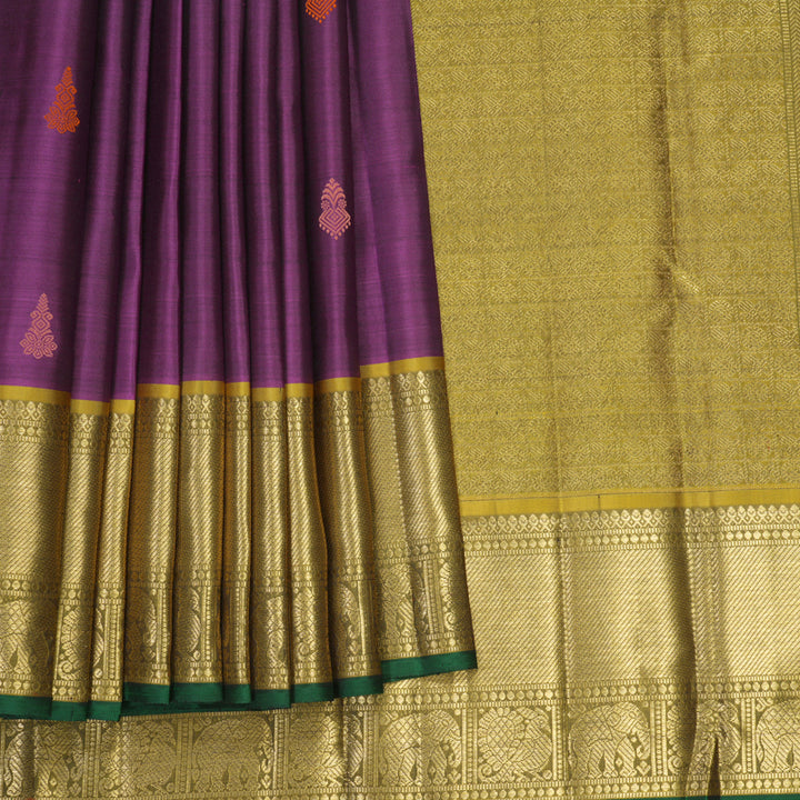Hayagrivas Handloom Purple Kanjivaram Silk Saree with Olive Green Border SSBFL412J1-1-BF412-SBS