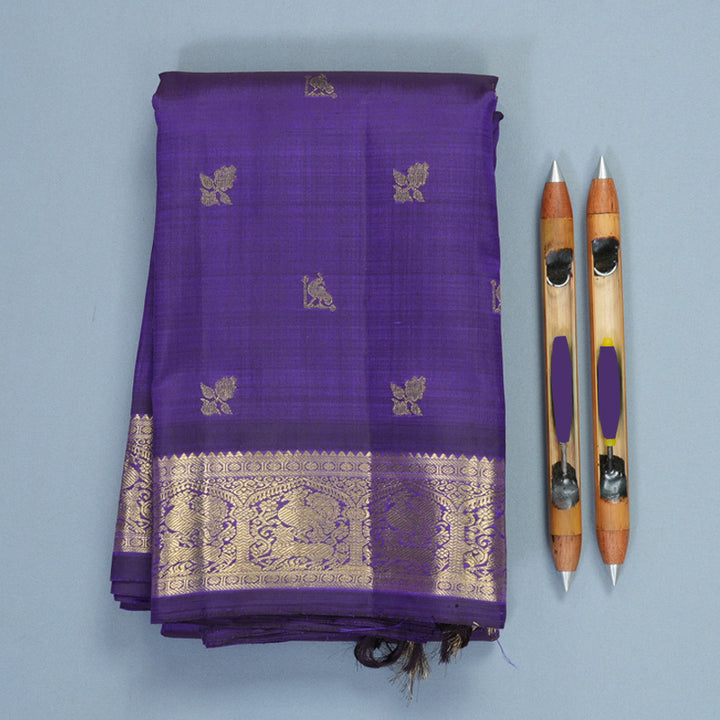 Hayagrivas Handloom Purplish-Blue Kanjivaram Silk Saree SSBFL421J1-1-BF421-SBS