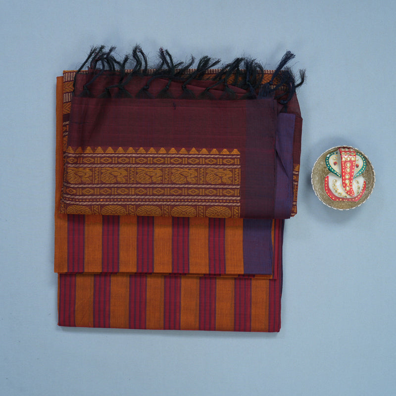 Hayagrivas Multicolour Stripes Handloom Kanchi Cotton Saree SSCBF104F14-1