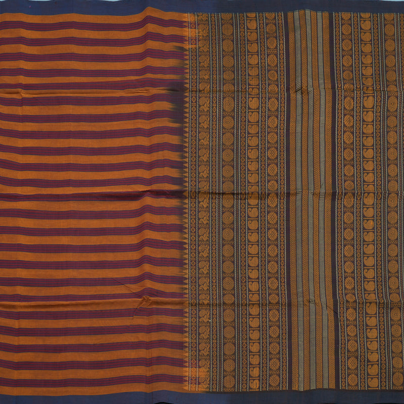 Hayagrivas Multicolour Stripes Handloom Kanchi Cotton Saree SSCBF104F14-1