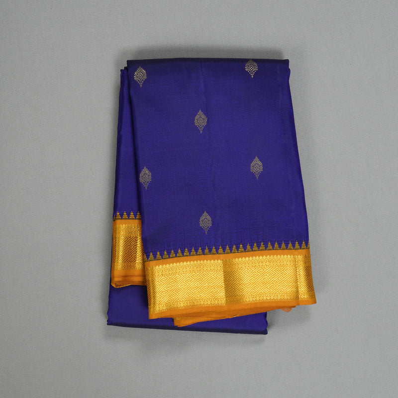 Hayagrivas Handloom MS Blue Kanjivaram Silk Saree with Tumeric Yellow Border SSCBF105G11-13