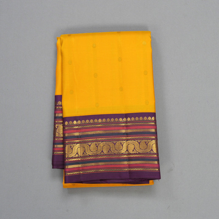 Hayagrivas Handloom Yellow Kanjivaram Silk Saree with Purple Border SSCBF105G13-2