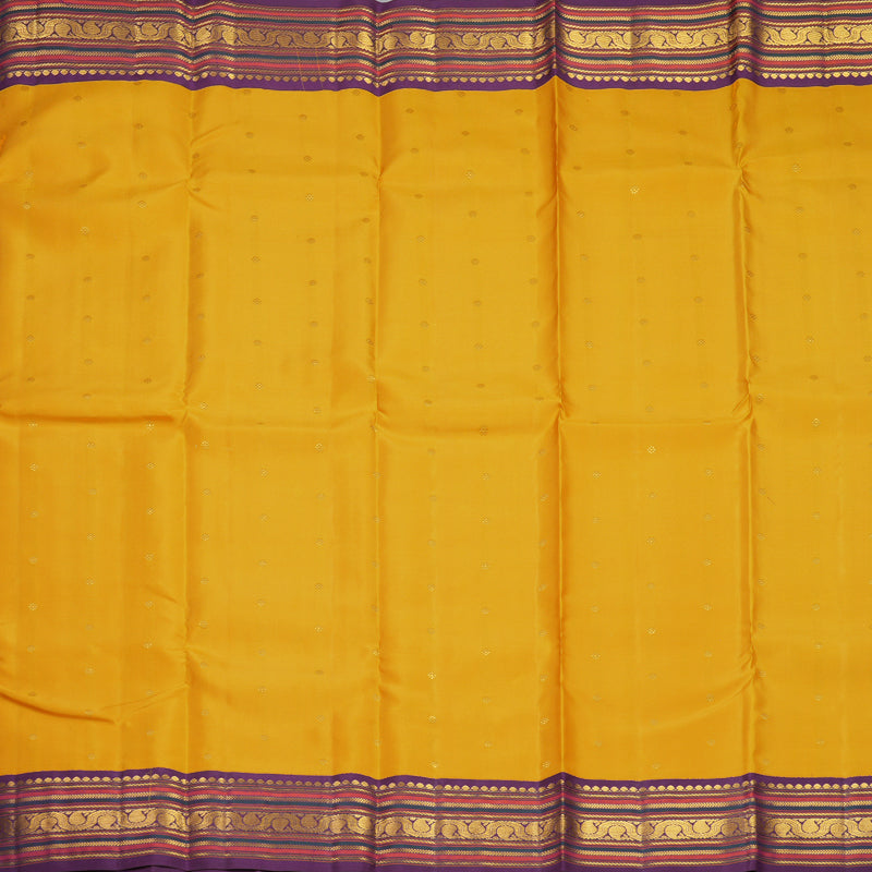Hayagrivas Handloom Yellow Kanjivaram Silk Saree with Purple Border SSCBF105G13-2