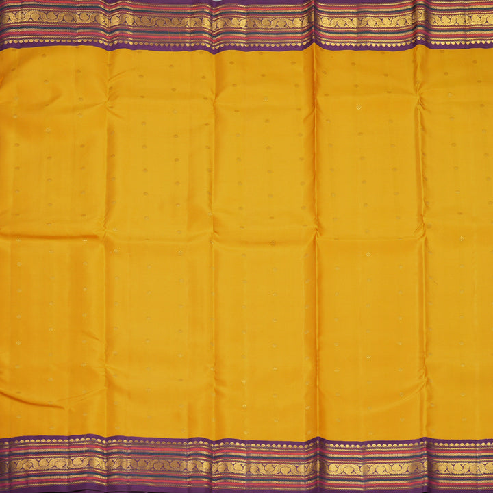 Hayagrivas Handloom Yellow Kanjivaram Silk Saree with Purple Border SSCBF105G13-2
