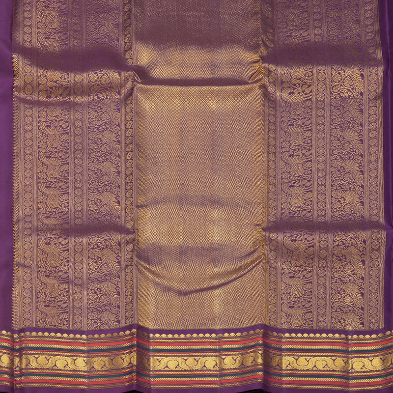Hayagrivas Handloom Yellow Kanjivaram Silk Saree with Purple Border SSCBF105G13-2