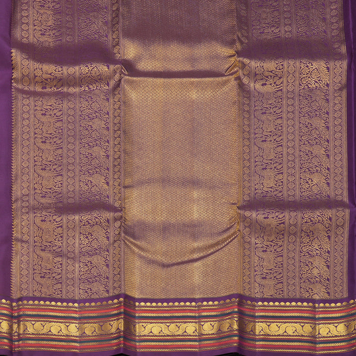 Hayagrivas Handloom Yellow Kanjivaram Silk Saree with Purple Border SSCBF105G13-2