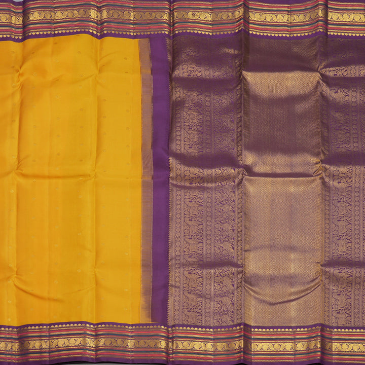 Hayagrivas Handloom Yellow Kanjivaram Silk Saree with Purple Border SSCBF105G13-2