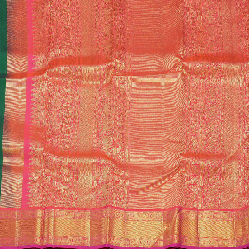 Hayagrivas Handloom Dark Green Kanjivaram Silk Saree with Orangish-Pink Border SSCBF105G7-4