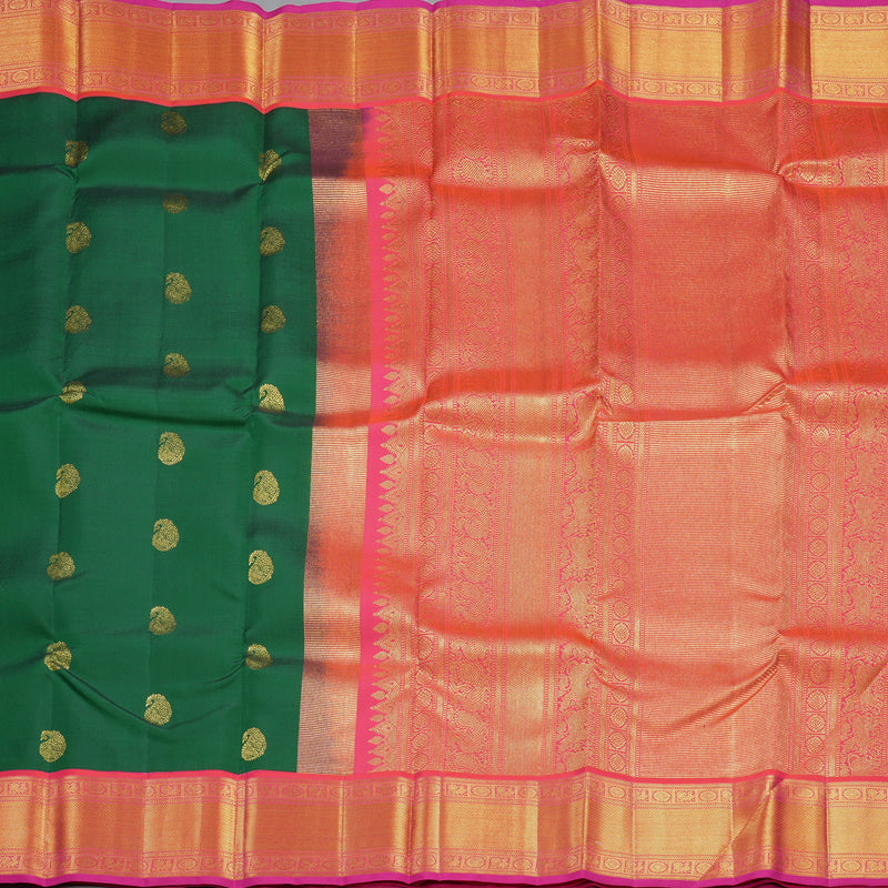 Hayagrivas Handloom Dark Green Kanjivaram Silk Saree with Orangish-Pink Border SSCBF105G7-4
