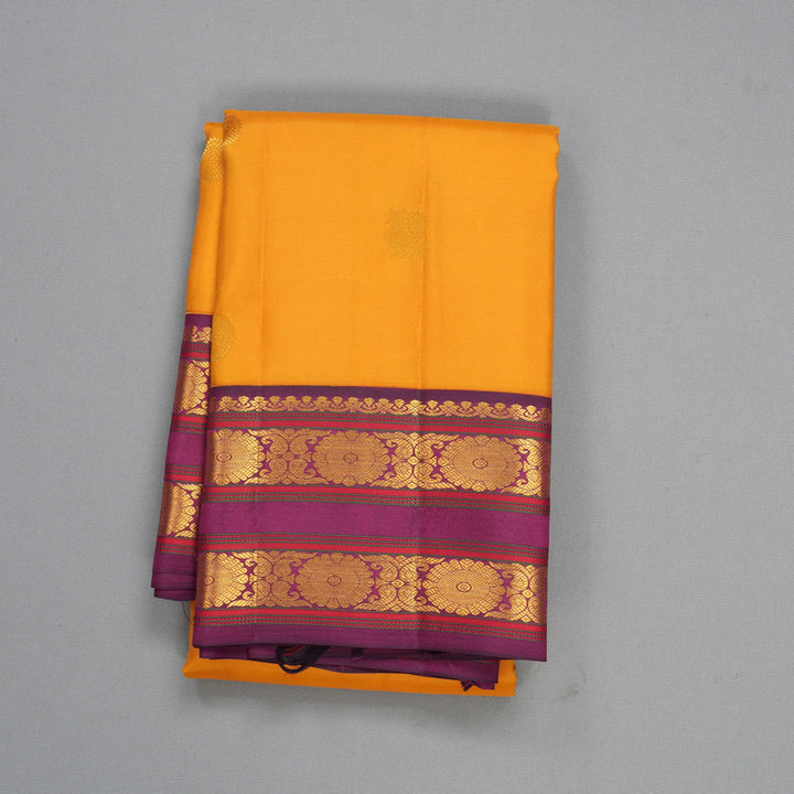 Hayagrivas Handloom Yellow Kanjivaram Silk Saree with Purple Border SSCBF105G7-5