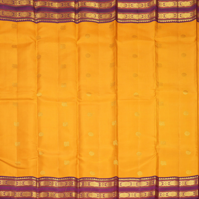 Hayagrivas Handloom Yellow Kanjivaram Silk Saree with Purple Border SSCBF105G7-5