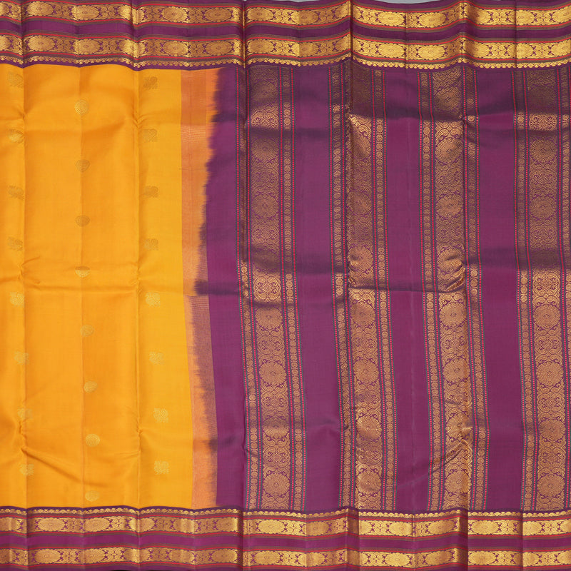 Hayagrivas Handloom Yellow Kanjivaram Silk Saree with Purple Border SSCBF105G7-5