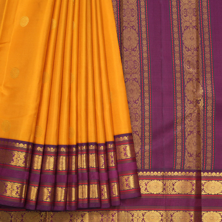 Hayagrivas Handloom Yellow Kanjivaram Silk Saree with Purple Border SSCBF105G7-5