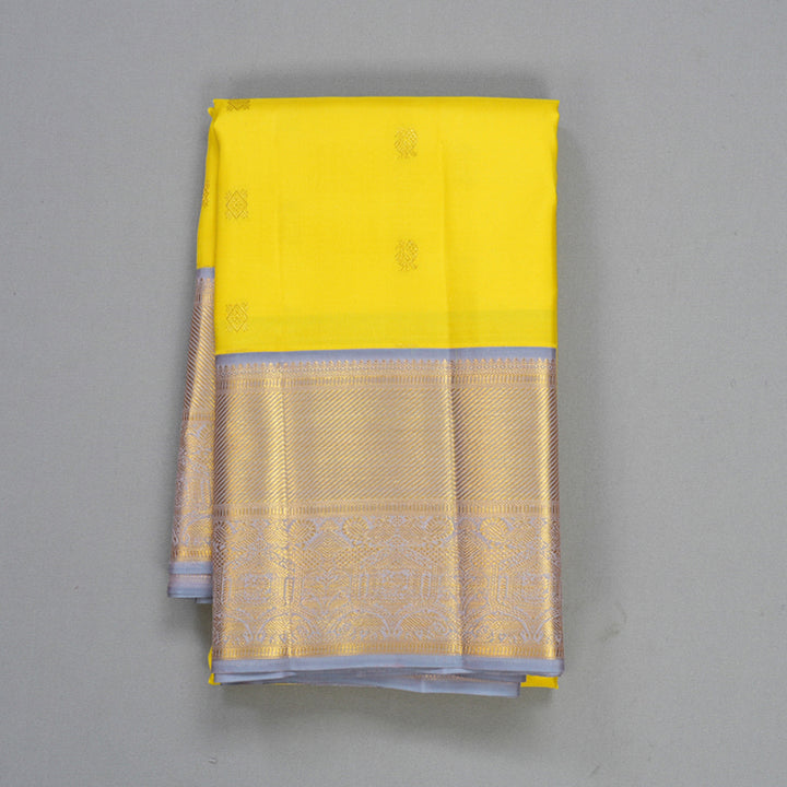 Hayagrivas Handloom Lemon Yellow Kanjivaram Silk Saree with Grey Border SSCBF105C8-14