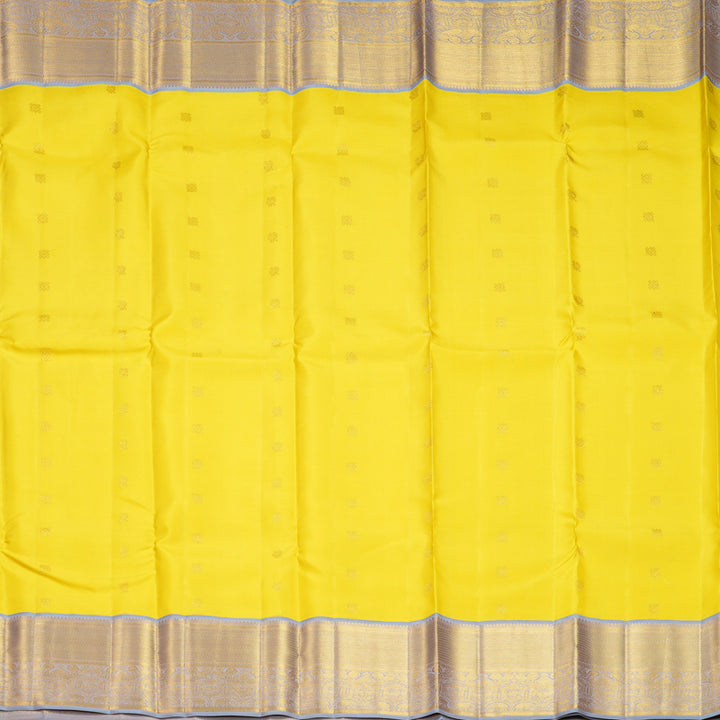 Hayagrivas Handloom Lemon Yellow Kanjivaram Silk Saree with Grey Border SSCBF105C8-14
