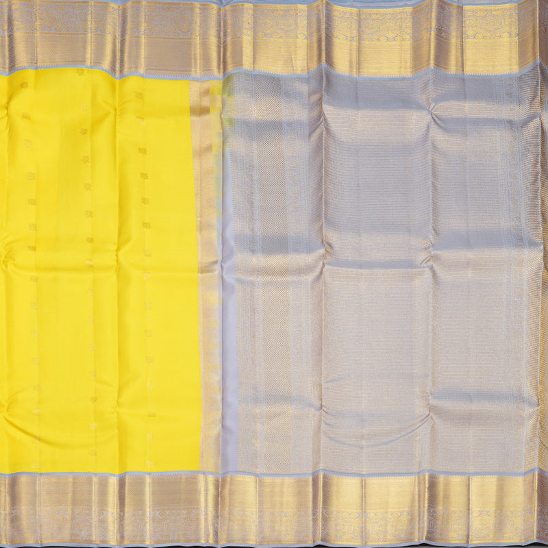 Hayagrivas Handloom Lemon Yellow Kanjivaram Silk Saree with Grey Border SSCBF105C8-14