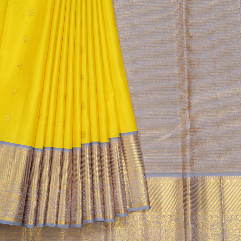 Hayagrivas Handloom Lemon Yellow Kanjivaram Silk Saree with Grey Border SSCBF105C8-14