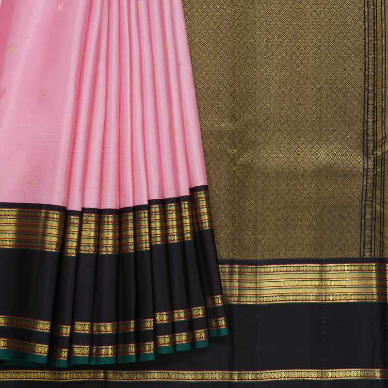 Hayagrivas Handloom Rose Pink Kanjivaram Silk Saree with Deep Nagapazham Border SSCBF108G1-1