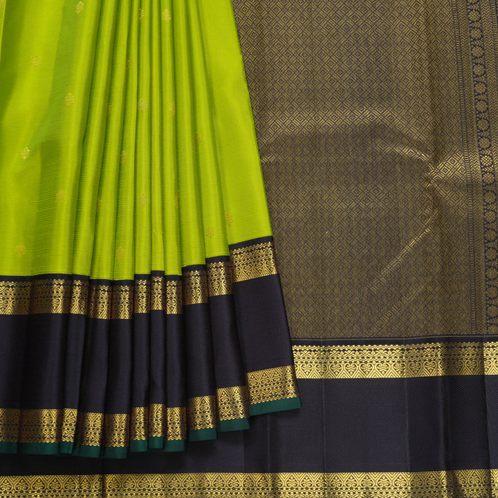 Hayagrivas Handloom Parrot Green Kanjivaram Silk Saree with Deep Nagapazham Border SSCBF108G1-10