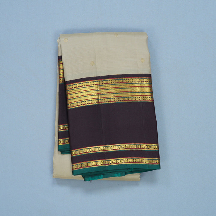 Hayagrivas Handloom Beige Kanjivaram Silk Saree with Deep Jamun Border SSCBF108G1-3