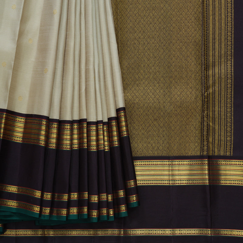 Hayagrivas Handloom Beige Kanjivaram Silk Saree with Deep Jamun Border SSCBF108G1-3