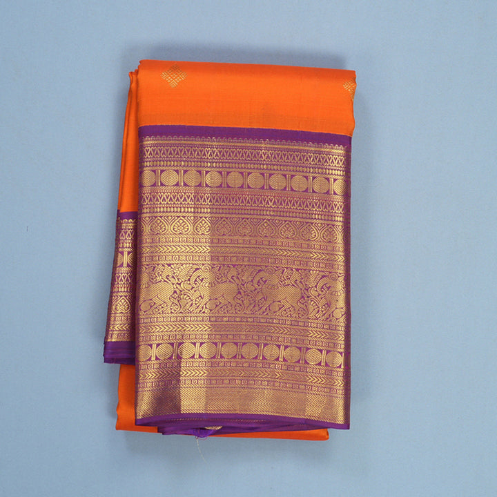 Hayagrivas Handloom Orange Kanjivaram Silk Saree with Purple Border SSCBF108G10-1