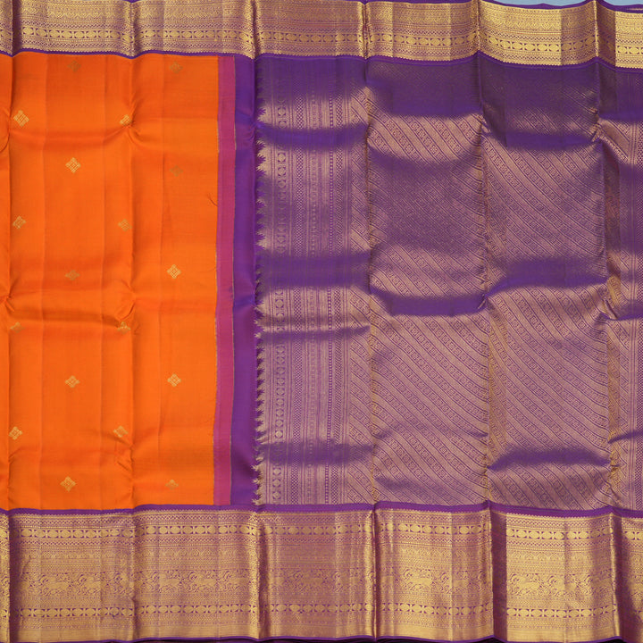 Hayagrivas Handloom Orange Kanjivaram Silk Saree with Purple Border SSCBF108G10-1