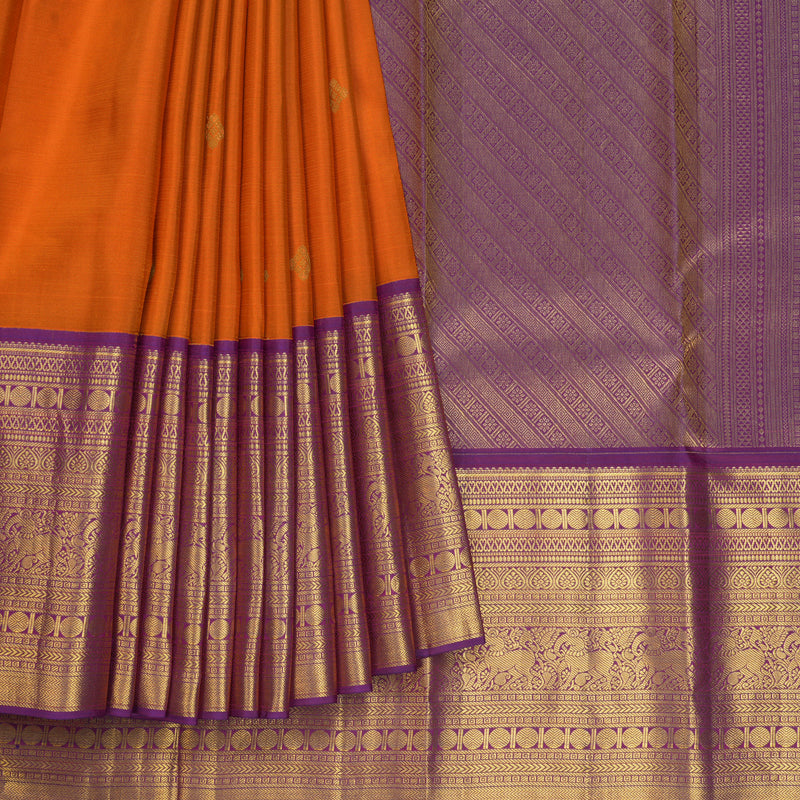Hayagrivas Handloom Orange Kanjivaram Silk Saree with Purple Border SSCBF108G10-1