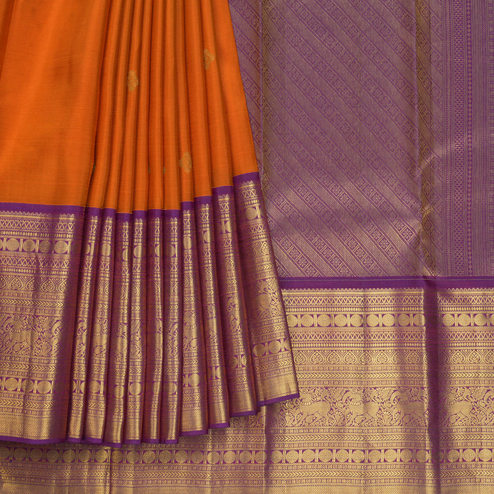 Hayagrivas Handloom Orange Kanjivaram Silk Saree with Purple Border SSCBF108G10-1