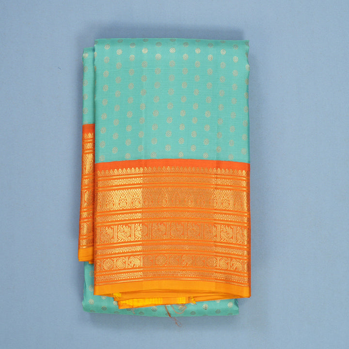 Hayagrivas Handloom Powder Blue Kanjivaram Silk Saree with Orange Border SSCBF108G12-5