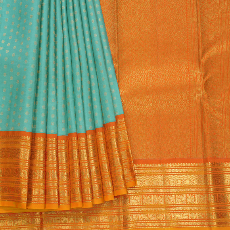 Hayagrivas Handloom Powder Blue Kanjivaram Silk Saree with Orange Border SSCBF108G12-5