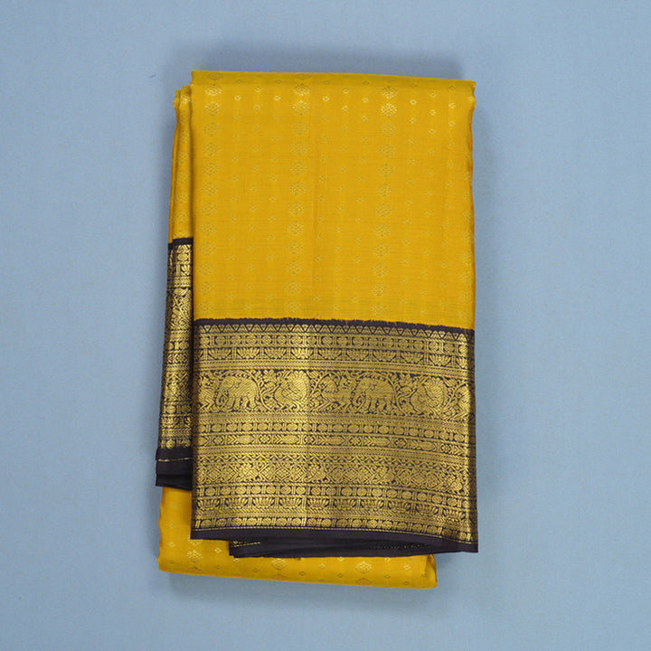 Hayagrivas Handloom Golden Yellow Kanjivaram Silk Saree with Deep Nagapazham Border SSCBF108G13-1