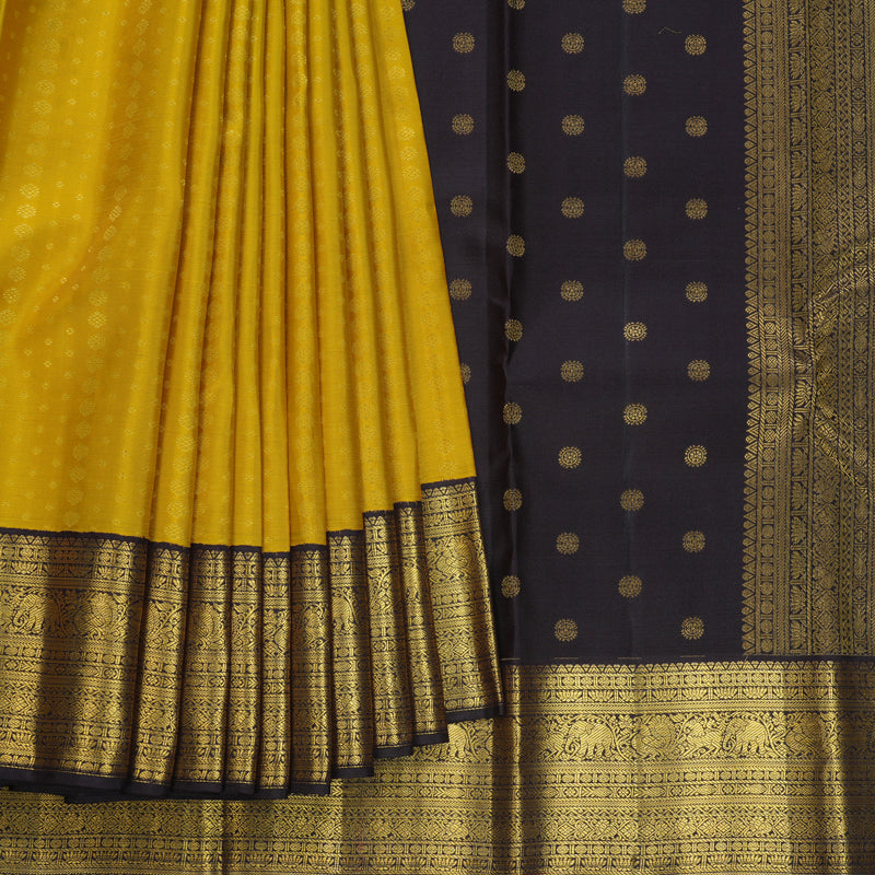 Hayagrivas Handloom Golden Yellow Kanjivaram Silk Saree with Deep Nagapazham Border SSCBF108G13-1