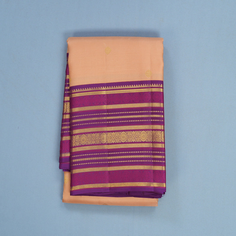 Hayagrivas Handloom Mild Peach Kanjivaram Silk Saree with Purple Border SSCBF108G14-1