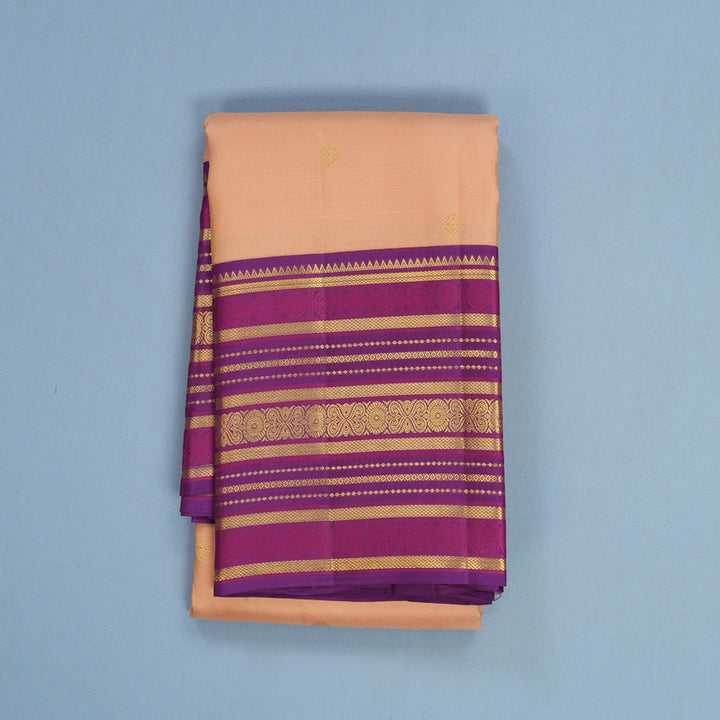 Hayagrivas Handloom Mild Peach Kanjivaram Silk Saree with Purple Border SSCBF108G14-1