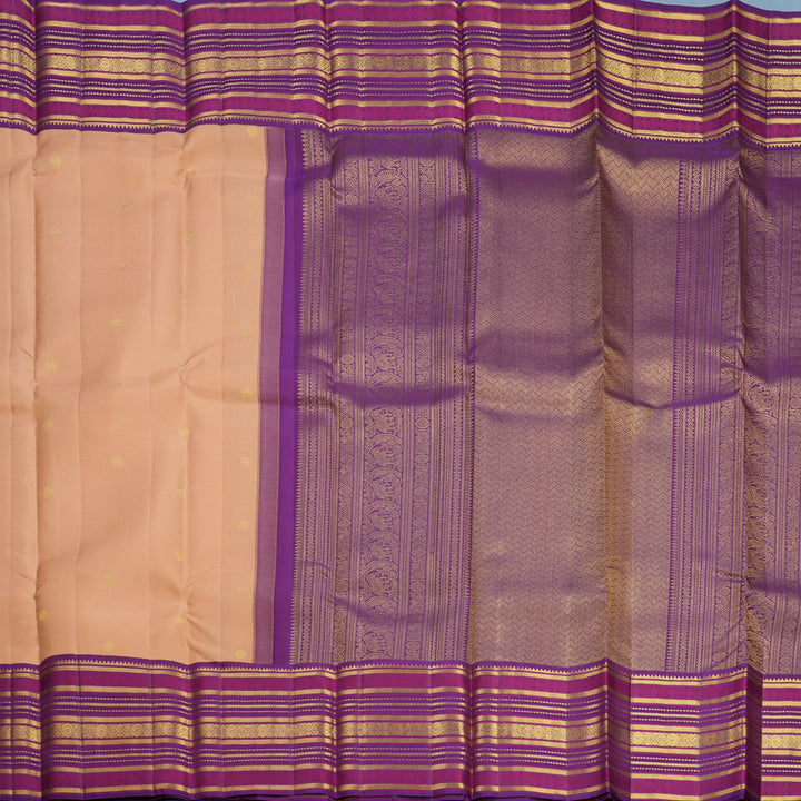 Hayagrivas Handloom Mild Peach Kanjivaram Silk Saree with Purple Border SSCBF108G14-1