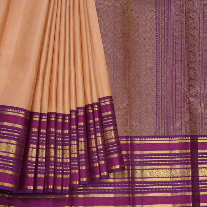 Hayagrivas Handloom Mild Peach Kanjivaram Silk Saree with Purple Border SSCBF108G14-1