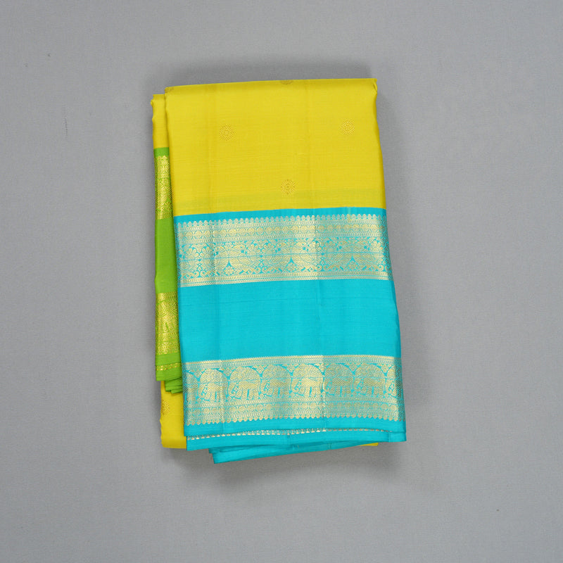 Hayagrivas Handloom Lemon Yellow Kanjivaram Silk Saree with Ganga Jamuna Border SSCBF108G15-3