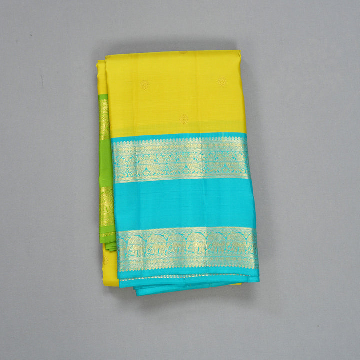 Hayagrivas Handloom Lemon Yellow Kanjivaram Silk Saree with Ganga Jamuna Border SSCBF108G15-3