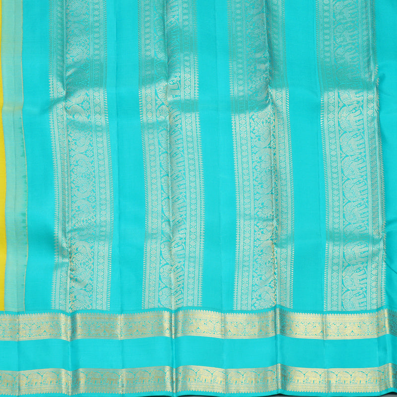 Hayagrivas Handloom Lemon Yellow Kanjivaram Silk Saree with Ganga Jamuna Border SSCBF108G15-3