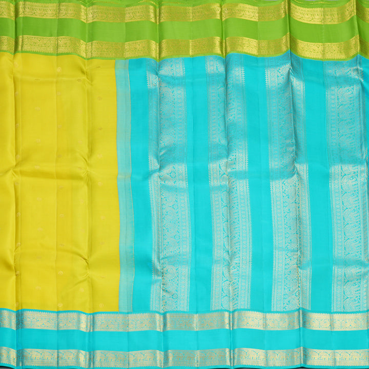 Hayagrivas Handloom Lemon Yellow Kanjivaram Silk Saree with Ganga Jamuna Border SSCBF108G15-3