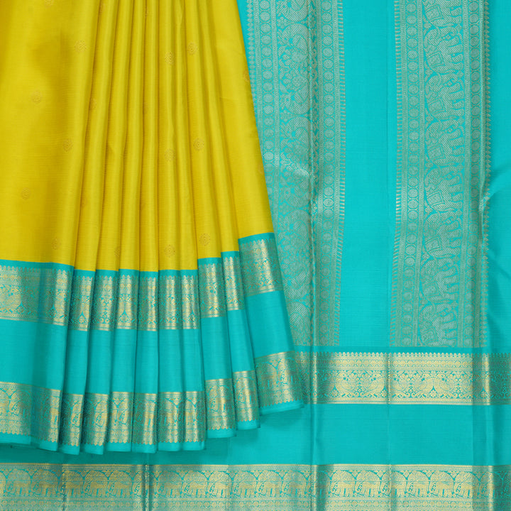 Hayagrivas Handloom Lemon Yellow Kanjivaram Silk Saree with Ganga Jamuna Border SSCBF108G15-3