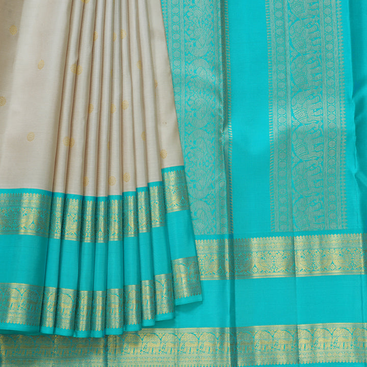 Hayagrivas Handloom Beige Kanjivaram Silk Saree with Ganga Jamuna Border SSCBF108G15-4