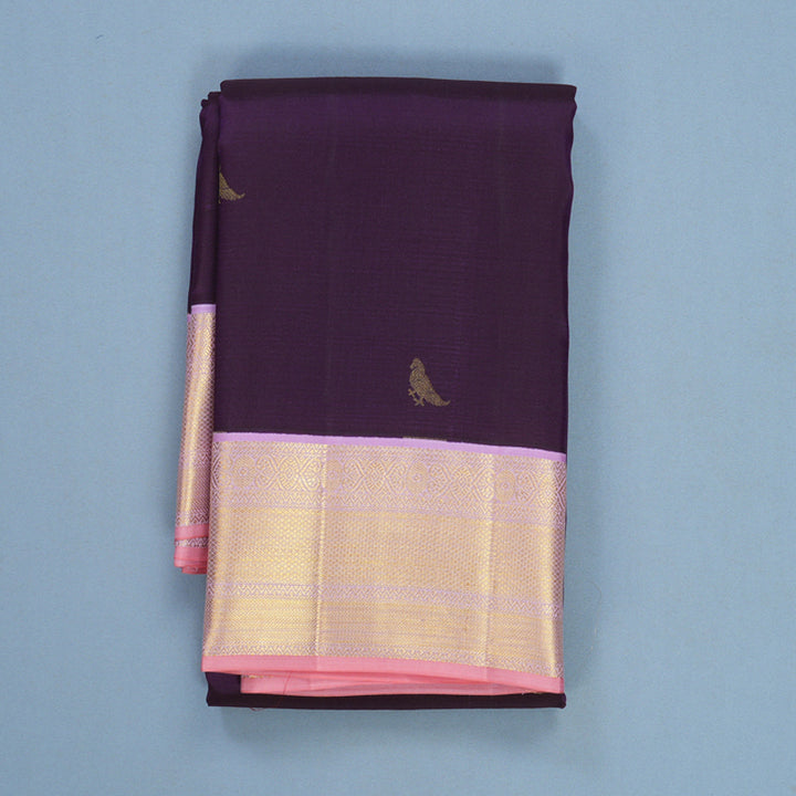 Hayagrivas Handloom Purple Kanjivaram Silk Saree with Lilac Border SSCBF108G16-1