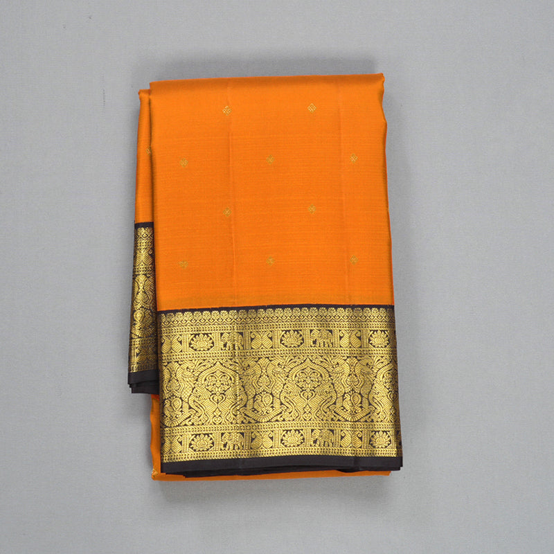 Hayagrivas Handloom Orange Kanjivaram Silk Saree with Kanchana Brown Border SSCBF108G16-5