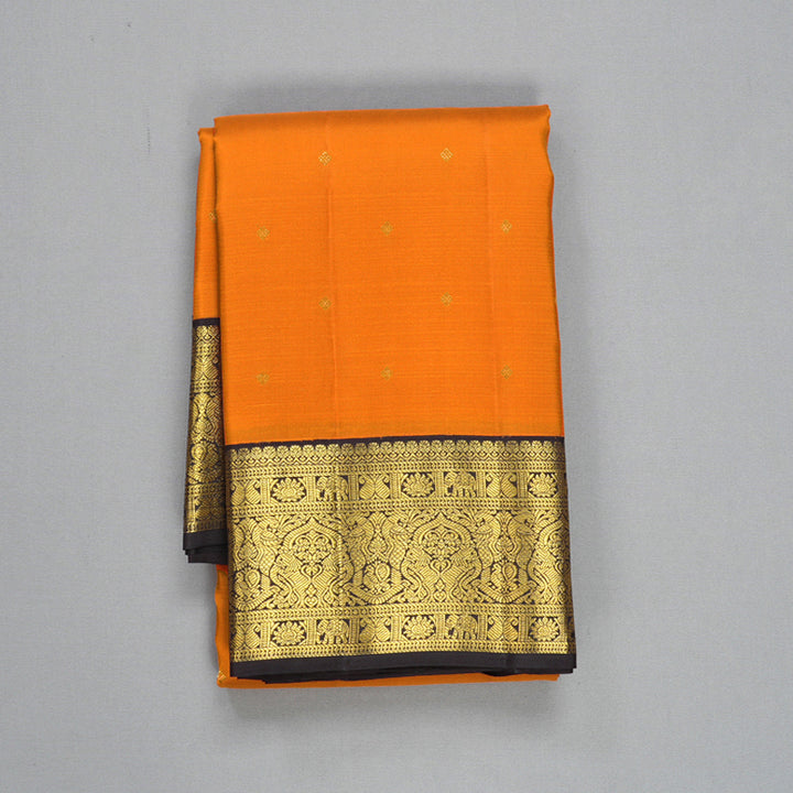 Hayagrivas Handloom Orange Kanjivaram Silk Saree with Kanchana Brown Border SSCBF108G16-5