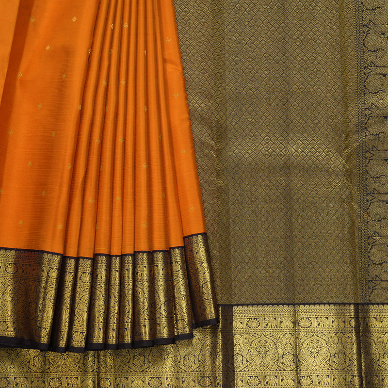 Hayagrivas Handloom Orange Kanjivaram Silk Saree with Kanchana Brown Border SSCBF108G16-5