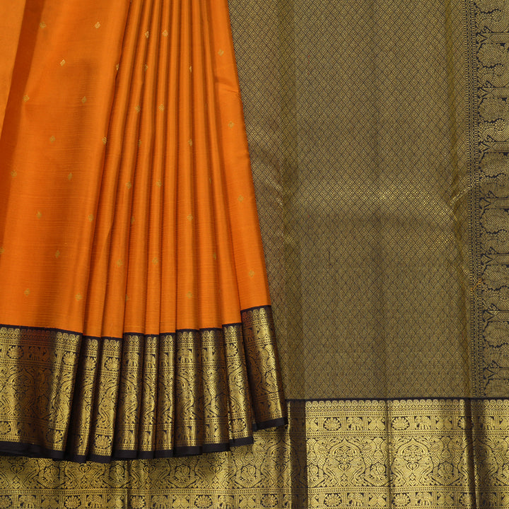 Hayagrivas Handloom Orange Kanjivaram Silk Saree with Kanchana Brown Border SSCBF108G16-5