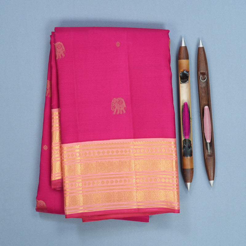 Hayagrivas Handloom Rani Pink Kanjivaram Silk Saree with Peach Pink Border SSCBF108G17-1